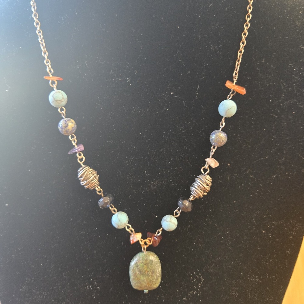 Natural Stone Native Tribal South Western Necklace Amber Turquoise